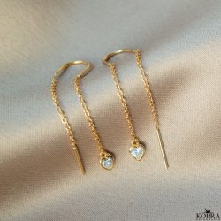 "Junie" gold heart earrings on ear threader