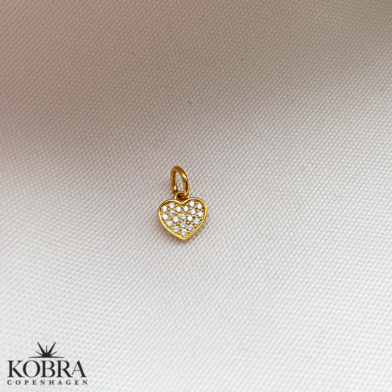 Charm - small gold heart with white stones
