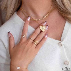 "Viva" gold-plated ring with white stones and leaves