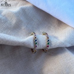 "Hawaii" 18 karat guldpläterade kreoler med färgad sten (large)