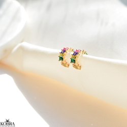 "Olivia" sm guld hoops med farvet zirkonia sten