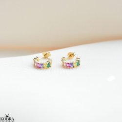 "Olivia" sm guld hoops med farvet zirkonia sten