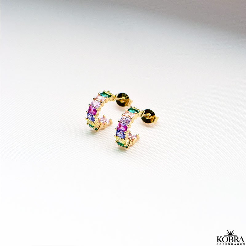 "Olivia" sm guld hoops med farvet zirkonia sten