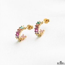 "Olivia" sm guld hoops med farvet zirkonia sten