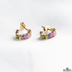 "Olivia" sm guld hoops med farvet zirkonia sten