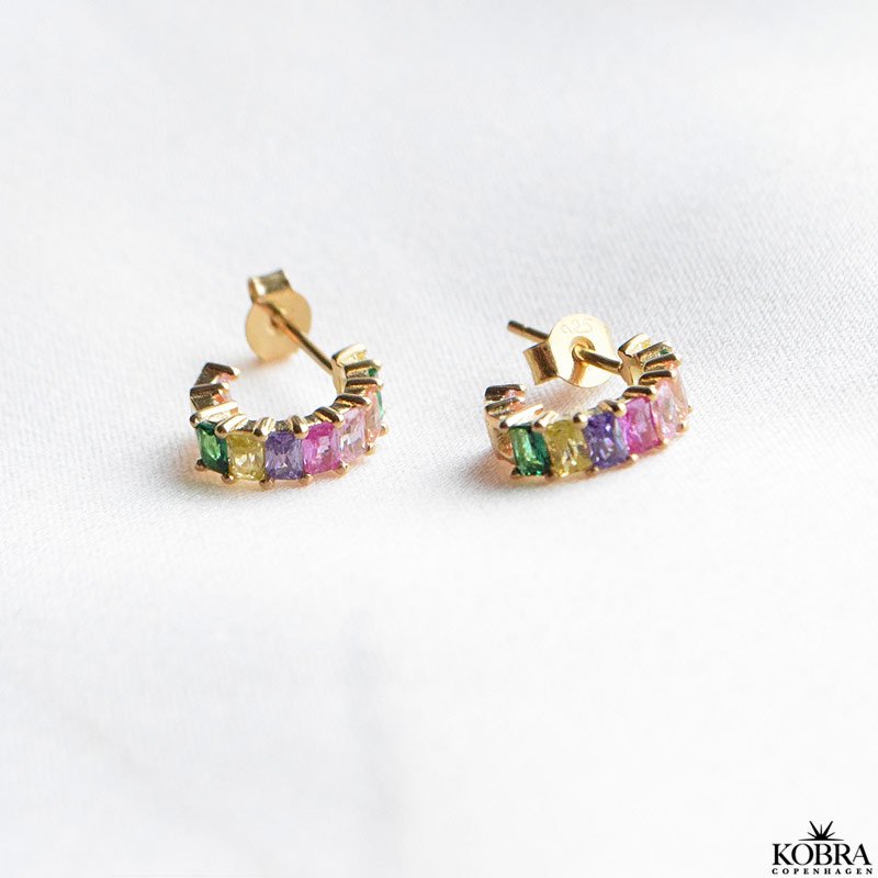 "Olivia" sm guld hoops med farvet zirkonia sten