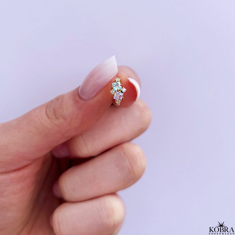 "Angelina" guld-hoop med bl og lilla sten