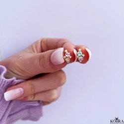 "Angelina" sm hoops i guld med farvede sten