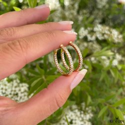 "Glitter" gold hoops with stones (medium)