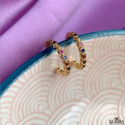 "Hawaii" 18 karat forgyldte small creolere med farvet sten