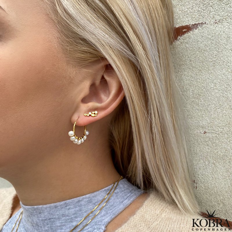 "Holiday" gold hoops / earrings with genuine white freshwater pearls