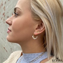 "Holiday" gold hoops / earrings with genuine white freshwater pearls