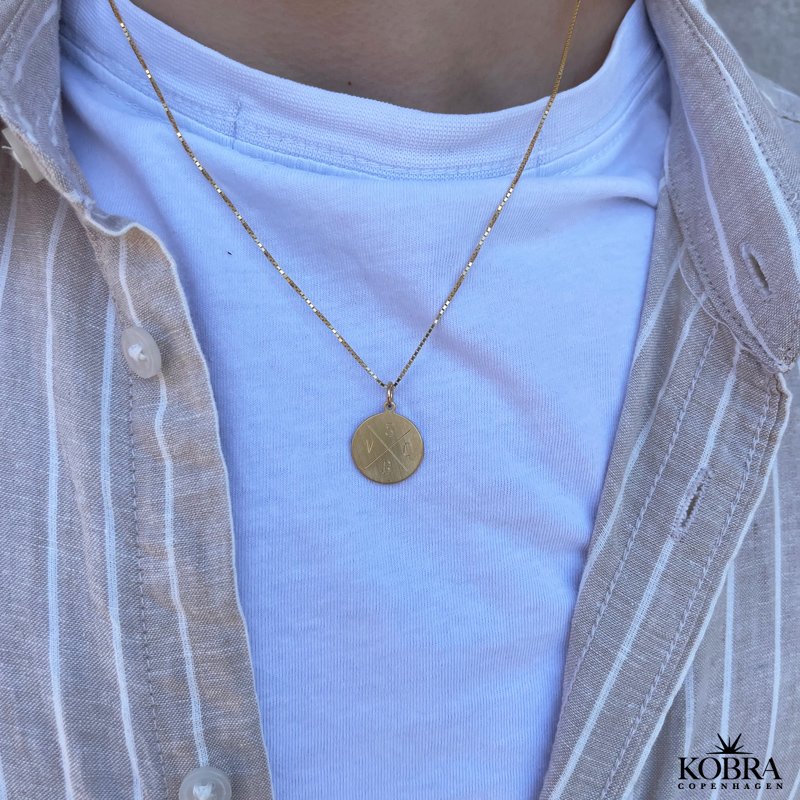 ID tag guld halskæde med "kryds" gravering til mænd