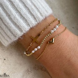 "Trust" Konfirmations smykke, guld armbnd med guld kors og personlig gravering