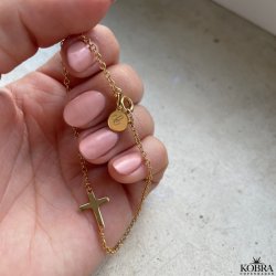 "Trust" Konfirmations smykke, guld armbnd med guld kors og personlig gravering