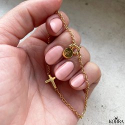 "Trust" Konfirmations smykke, guld armbnd med guld kors og personlig gravering