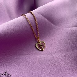 "Leah" guld hjerte kors halskde med hvide sten