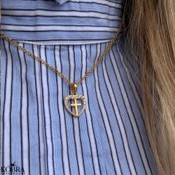 "Leah" guld hjerte kors halskde med hvide sten