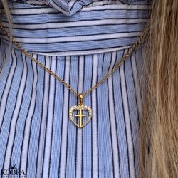 "Leah" guld hjerte kors halskde med hvide sten