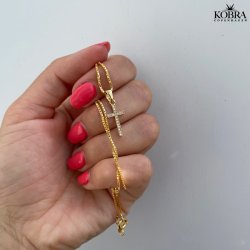 "Lucia" gold cross necklace with stones