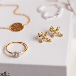 "Blessed" 18 carat gold plated earrings with small crosses