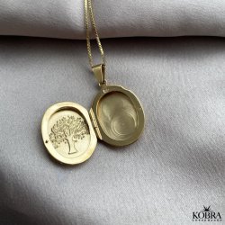 "Berthe" oval guld medaljon med livets tr 
