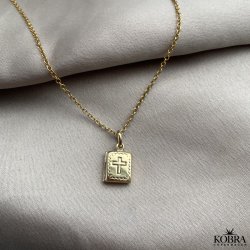 "Freedom" Firkantet 18kt forgylt medaljong med kryss