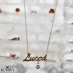 Guld navnehalskæde med din månedssten / birthstone