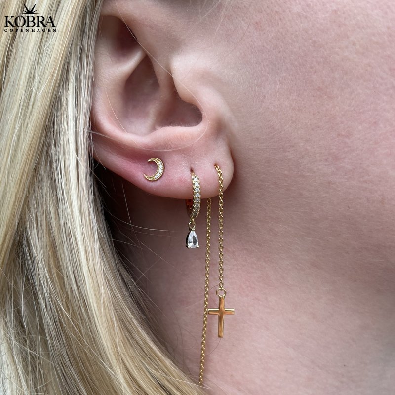 "Raindrop" sm guld hoops med farvet og drbeformet sten