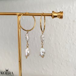 "Sugar" 18 karat forgyldte reringe med gte hvide ferskvandsperler