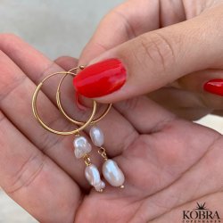 "Sugar" 18 karat forgyldte reringe med gte hvide ferskvandsperler