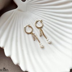 "My Favorite" gold earrings with your letters and white freshwater pearls