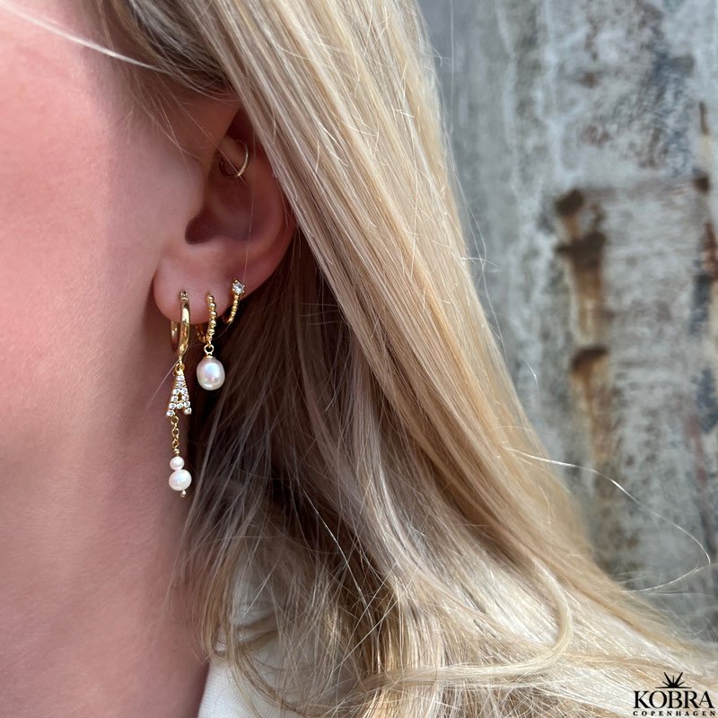 "My Favorite" gold earrings with your letters and white freshwater pearls