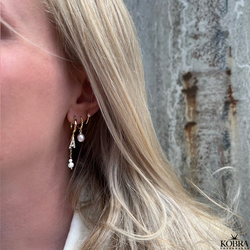 "My Favorite" gold earrings with your letters and white freshwater pearls