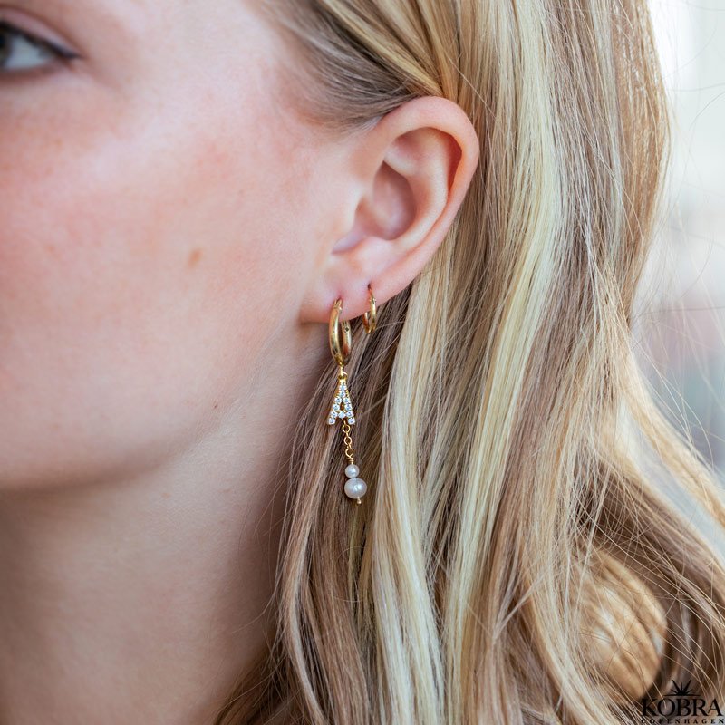 "My Favorite" gold earrings with your letters and white freshwater pearls