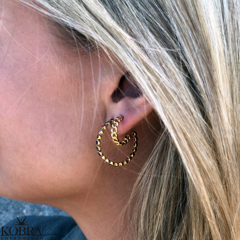 "Hawaii" 18 karat guldpläterade kreoler med färgad sten (large)