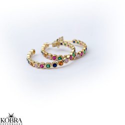 "Hawaii" 18 karat guldpläterade kreoler med färgad sten (large)