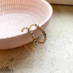 "Hawaii" 18 karat guldpläterade kreoler med färgad sten (large)