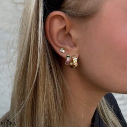"Olivia" sm guld hoops med farvet zirkonia sten