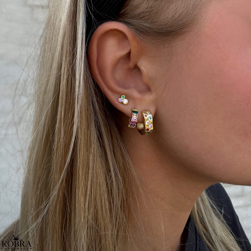 "Olivia" sm guld hoops med farvet zirkonia sten