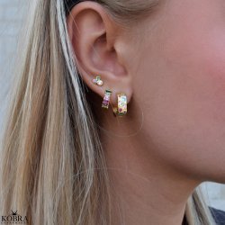"Olivia" sm guld hoops med farvet zirkonia sten