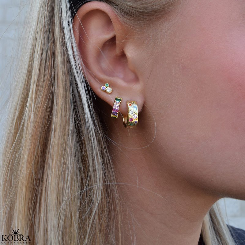 "Olivia" sm guld hoops med farvet zirkonia sten