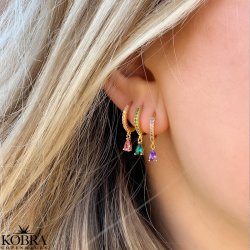 "Raindrop" sm guld hoops med farvet og drbeformet sten