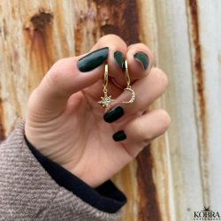 "Aimee" gold earrings / hoops with moons and stars