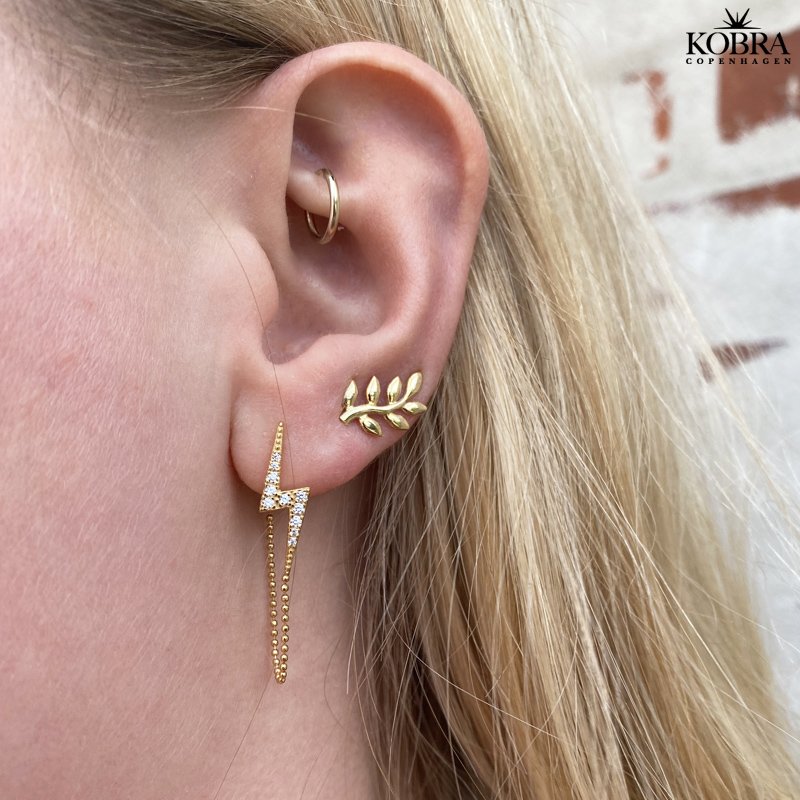 Gold earrings "Bloom" with small leaves