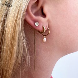 "Joanna" Hoops i forgyldt med lille rosa ferskvandsperle