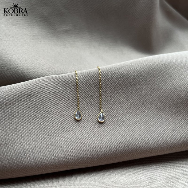 "Serina" teardrop-shaped gold-plated earring with white or pink stone