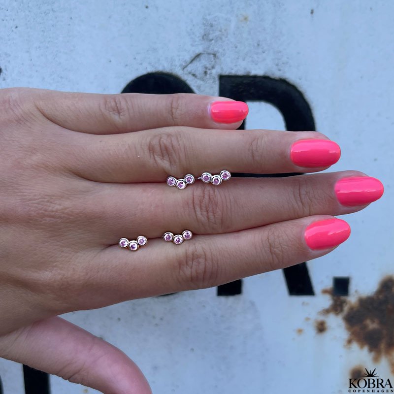 "Katrina" gold earrings with 3 pink stones