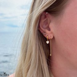 "Junie" heart hoops in gold with white stones