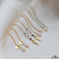 "Ellish" guld retrde med bl aquamariner samt hvid ferskvandsperle